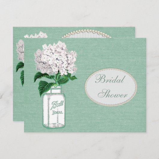 Mint Green Burlap, Jar & Hydrangea Vrijgezellenfee Kaart (Voorkant / Achterkant)
