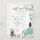 Mint Green Cacti Western Charro Horse Quinceañera Kaart (Voorkant)