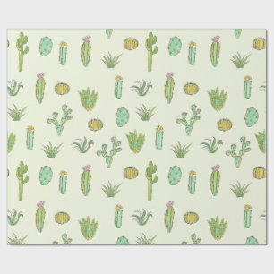 Mint Green Cactus Print Wrapping Paper Cadeaupapier