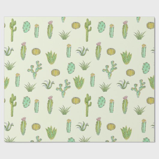 Mint Green Cactus Print Wrapping Paper Cadeaupapier (Vlak)