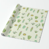 Mint Green Cactus Print Wrapping Paper Cadeaupapier (Uitgerold)