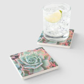 Mint Green Cactus Succulent Photo Beauty Script Stenen Onderzetter (Zijkant)