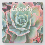 Mint Green Cactus Succulent Photo Beauty Script Stenen Onderzetter (Voorkant)