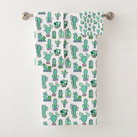 Mint Green Cactus & Succulent Plant Pattern Bad Handdoek (Insitu)