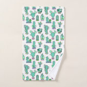 Mint Green Cactus & Succulent Plant Pattern Bad Handdoek (Handdoek)