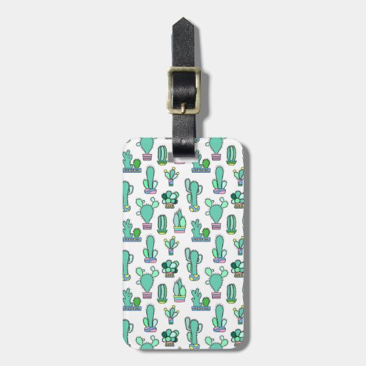 Mint Green Cactus & Succulent Plant Pattern Bagagelabel (Voorkant verticaal)