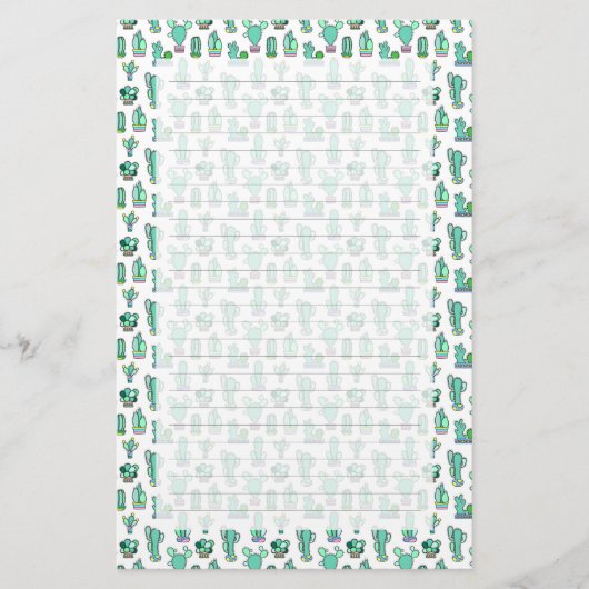 Mint Green Cactus & Succulent Plant Pattern Briefpapier (Voorkant)