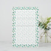 Mint Green Cactus & Succulent Plant Pattern Briefpapier (Staand voorkant)