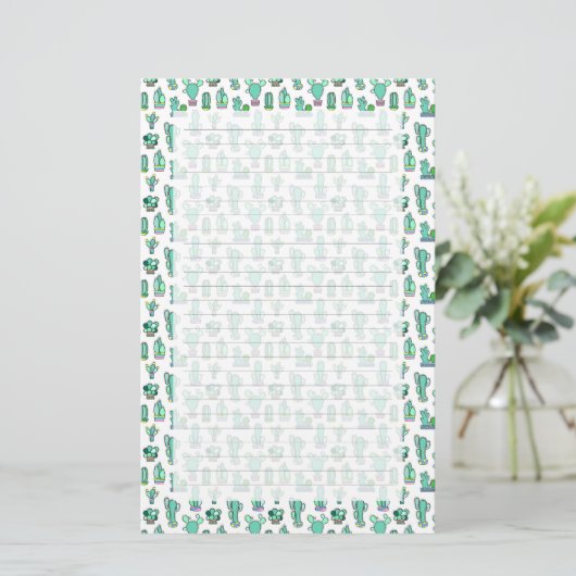 Mint Green Cactus & Succulent Plant Pattern Briefpapier (Staand voorkant)