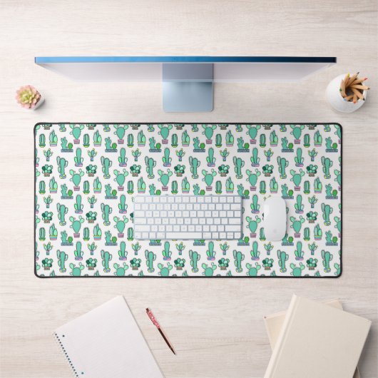 Mint Green Cactus & Succulent Plant Pattern Bureaumat (Kantoor 1)