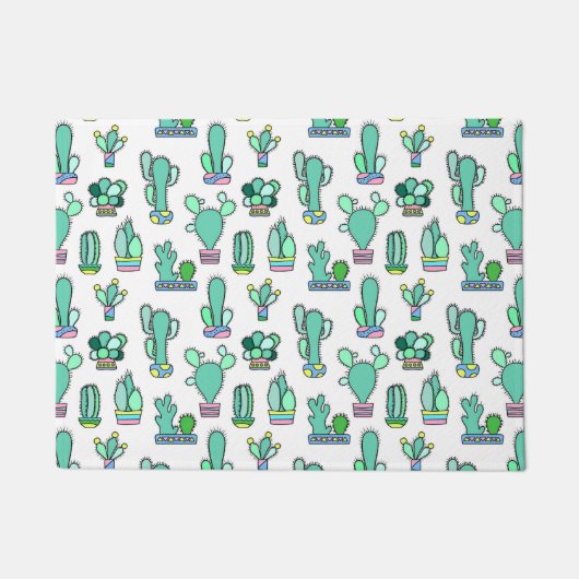 Mint Green Cactus & Succulent Plant Pattern Deurmat (Voorkant)