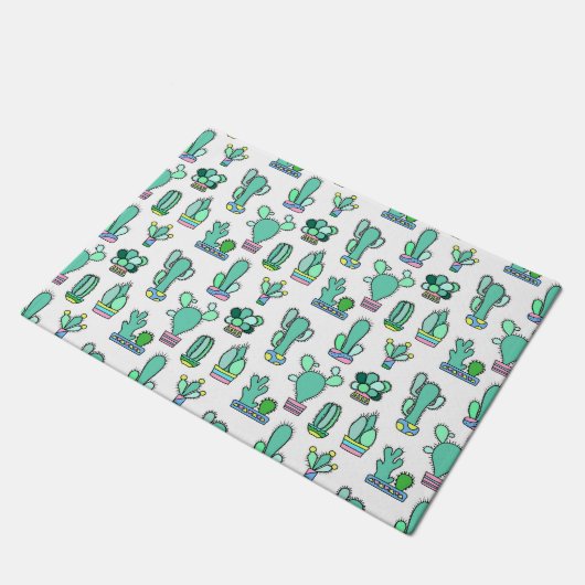 Mint Green Cactus & Succulent Plant Pattern Deurmat (Schuin)