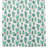 Mint Green Cactus & Succulent Plant Pattern Douchegordijn (Voorkant)