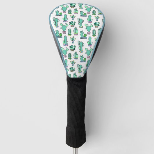 Mint Green Cactus & Succulent Plant Pattern Golfheadcover (Voorkant)