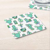 Mint Green Cactus & Succulent Plant Pattern Kartonnen Onderzetters (Schuin)
