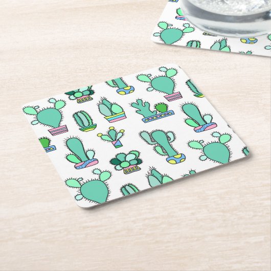 Mint Green Cactus & Succulent Plant Pattern Kartonnen Onderzetters (Schuin)