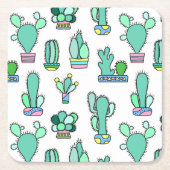 Mint Green Cactus & Succulent Plant Pattern Kartonnen Onderzetters (Voorkant)