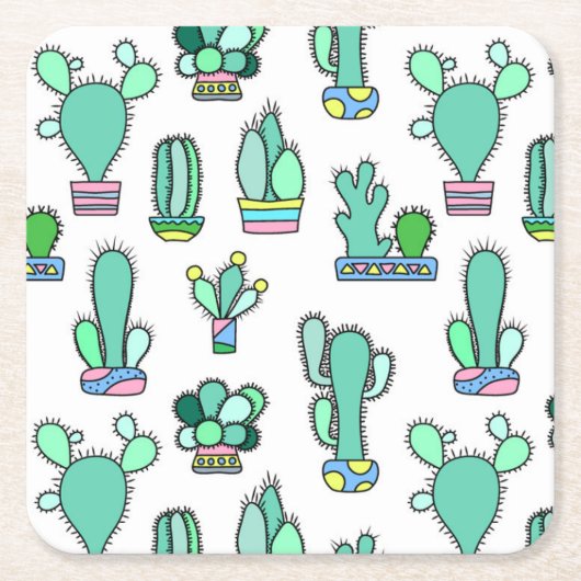Mint Green Cactus & Succulent Plant Pattern Kartonnen Onderzetters (Voorkant)