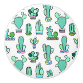 Mint Green Cactus & Succulent Plant Pattern Keramische Knop (Voorkant)
