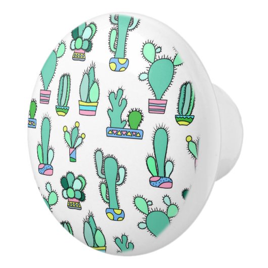 Mint Green Cactus & Succulent Plant Pattern Keramische Knop (Rechts)