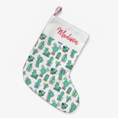 Mint Green Cactus & Succulent Plant Pattern Kleine Kerstsok (Voorkant (Hangend))