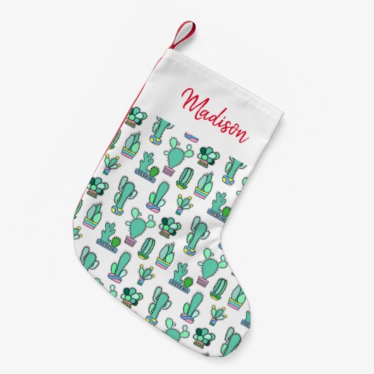 Mint Green Cactus & Succulent Plant Pattern Kleine Kerstsok (Voorkant (Hangend))