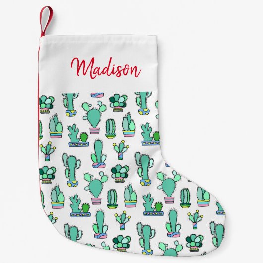 Mint Green Cactus & Succulent Plant Pattern Kleine Kerstsok (Voorkant)