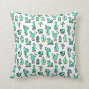 Mint Green Cactus & Succulent Plant Pattern Kussen