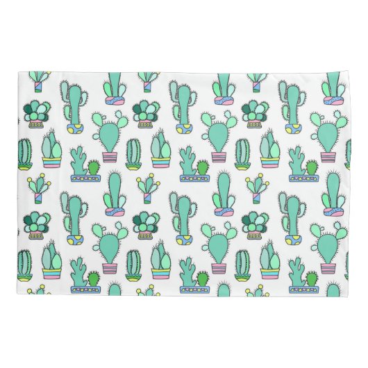 Mint Green Cactus & Succulent Plant Pattern Kussensloop (Achterkant-Links)