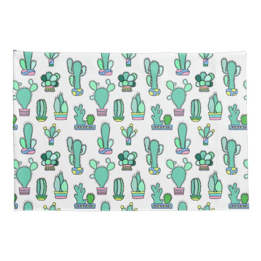 Mint Green Cactus & Succulent Plant Pattern Kussensloop (Achterkant-Rechts)