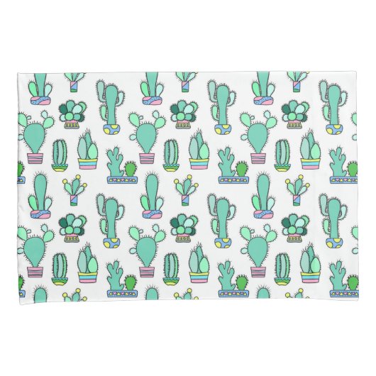 Mint Green Cactus & Succulent Plant Pattern Kussensloop (Voorkant-Rechts)