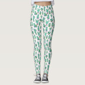 Mint Green Cactus & Succulent Plant Pattern Leggings (Voorkant)