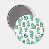 Mint Green Cactus & Succulent Plant Pattern Magneet (Voorkant / Achterkant)
