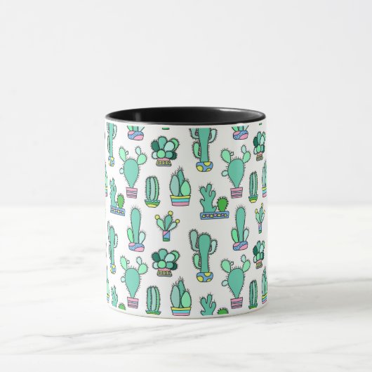 Mint Green Cactus & Succulent Plant Pattern Mok (Midden)