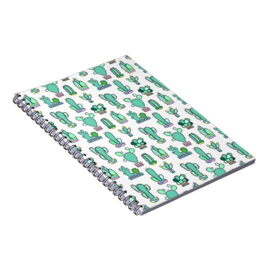 Mint Green Cactus & Succulent Plant Pattern Notitieboek (Rechterzijde)