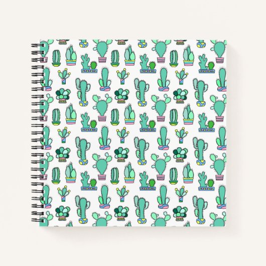 Mint Green Cactus & Succulent Plant Pattern Notitieboek (Voorkant)
