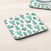 Mint Green Cactus & Succulent Plant Pattern Onderzetter (Linkerzijde)