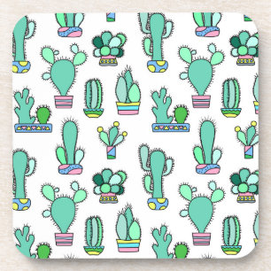 Mint Green Cactus & Succulent Plant Pattern Onderzetter