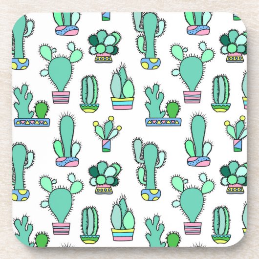 Mint Green Cactus & Succulent Plant Pattern Onderzetter (Voorkant)