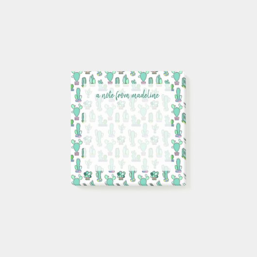 Mint Green Cactus & Succulent Plant Pattern Post-it® Notes (Voorkant)
