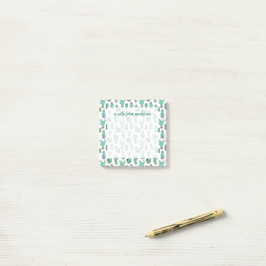 Mint Green Cactus & Succulent Plant Pattern Post-it® Notes (Op bureau)