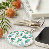 Mint Green Cactus & Succulent Plant Pattern Sleutelhanger (Voorkant Rechts)