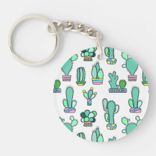 Mint Green Cactus & Succulent Plant Pattern Sleutelhanger