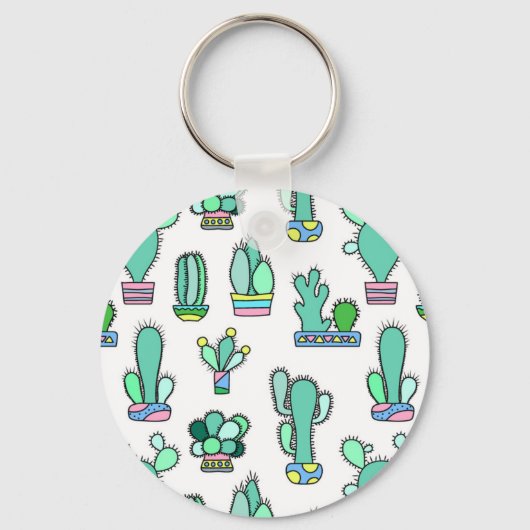 Mint Green Cactus & Succulent Plant Pattern Sleutelhanger (Voorkant)