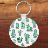 Mint Green Cactus & Succulent Plant Pattern Sleutelhanger (Voorkant)