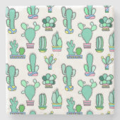 Mint Green Cactus & Succulent Plant Pattern Stenen Onderzetter (Voorkant)