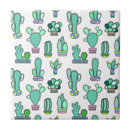 Mint Green Cactus & Succulent Plant Pattern Tegeltje (Voorkant)