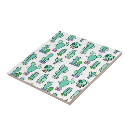 Mint Green Cactus & Succulent Plant Pattern Tegeltje (Zijkant)