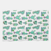 Mint Green Cactus & Succulent Plant Pattern Theedoek (Horizontaal)
