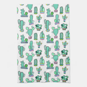 Mint Green Cactus & Succulent Plant Pattern Theedoek